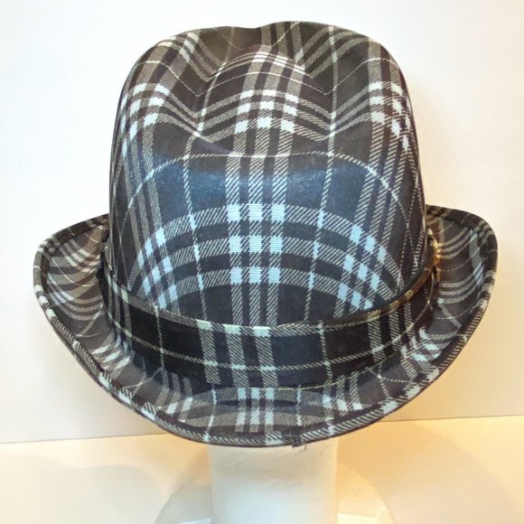 Unisex Fedora Hat Brown and Beige Checkered - Picture 4 of 5